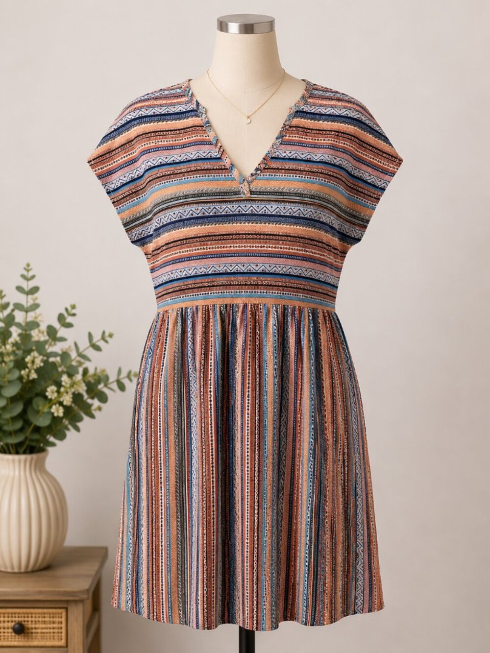🧡 Boho Tribal Print Babydoll Dress | Women's XL 🧡